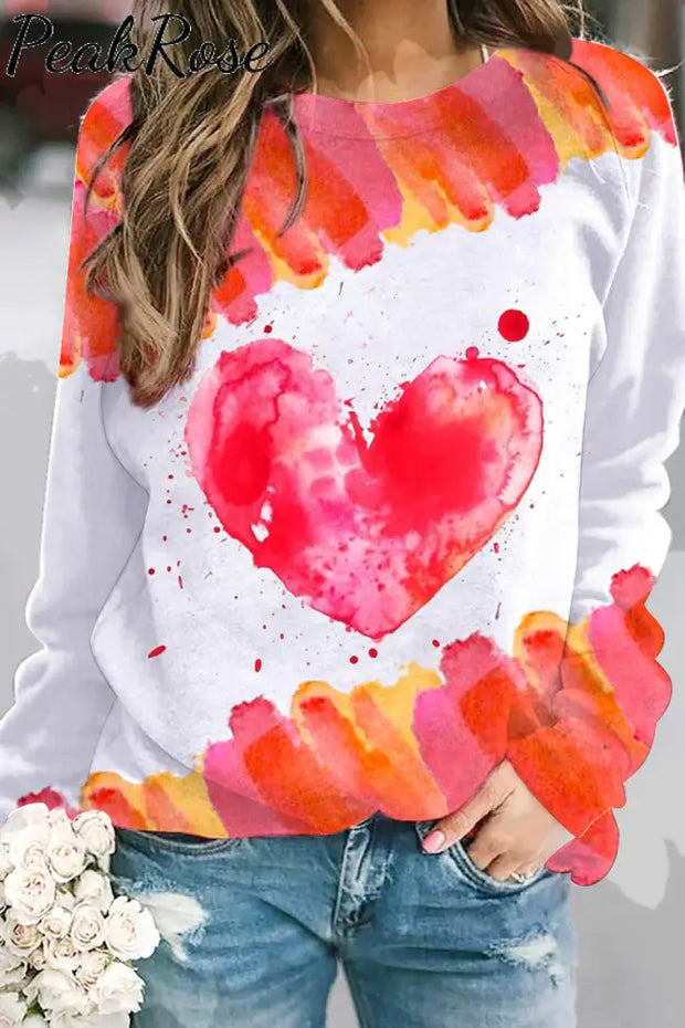 Watercolor Splatter Heart-Shaped Sweatshirt S