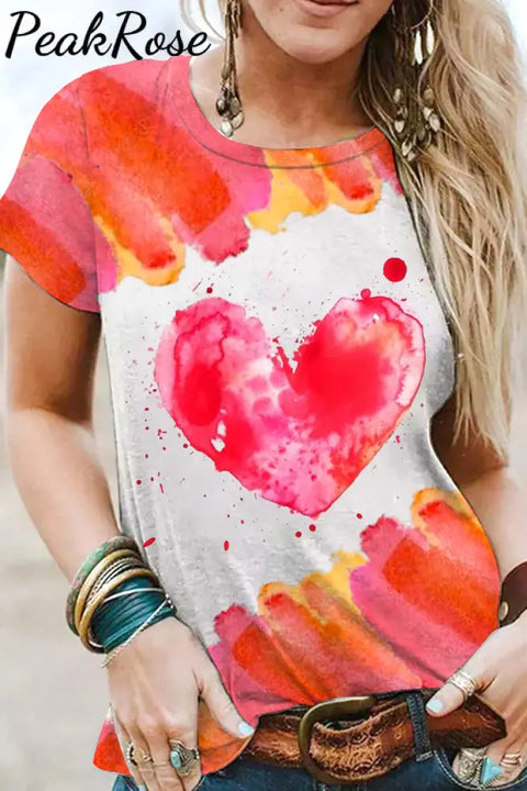 Watercolor Splatter Heart-Shaped T-Shirt T-Shirt