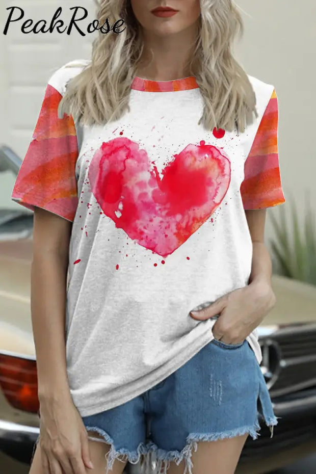 Watercolor Splatter Heart-Shaped T-Shirt T-Shirt