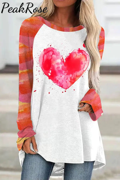 Watercolor Splatter Heart-Shaped Tunic S / Red