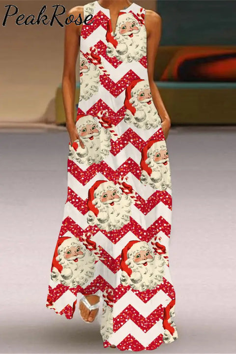 Wave Print Santa Claus Sleeveless Maxi Dress