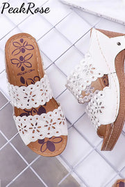 Wedge Heel Embroidery Hollow-Out Slippers