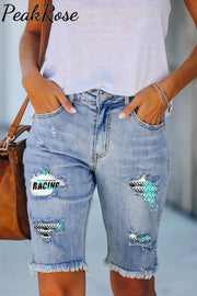 Weekens Are For Racing Print Denim Shorts Bermuda