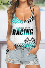 Weekens Are For Racing Print Halter Top Tops