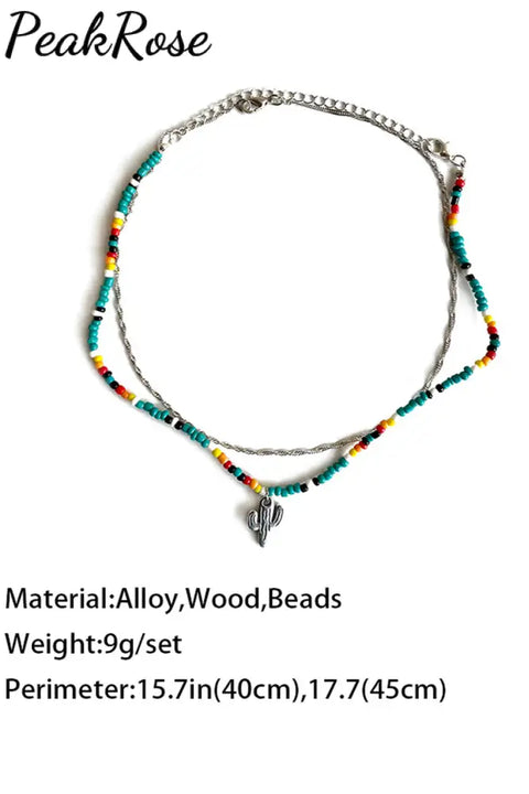 Western Cactus Rainbow Beaded Necklace