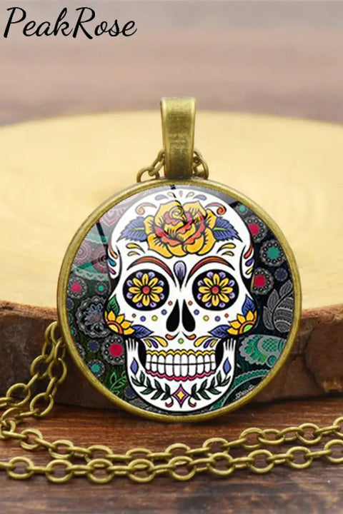 Western Cinco De Mayo Skull Necklace One Size / Gold