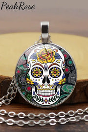 Western Cinco De Mayo Skull Necklace One Size / Silver