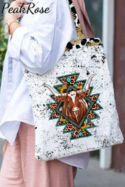 Western Cow Sunflower Print Tote Bag