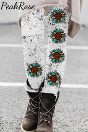 Western Cowhide Sunflower Leopard Print Leggings Leggings