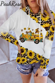 Western Gnomes Truck With Bees And Sunflowers Leopard Print Hoodie