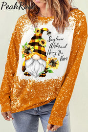 Western Gnomes With Bees And Sunflowers Plaid Bleached Sweatshirt