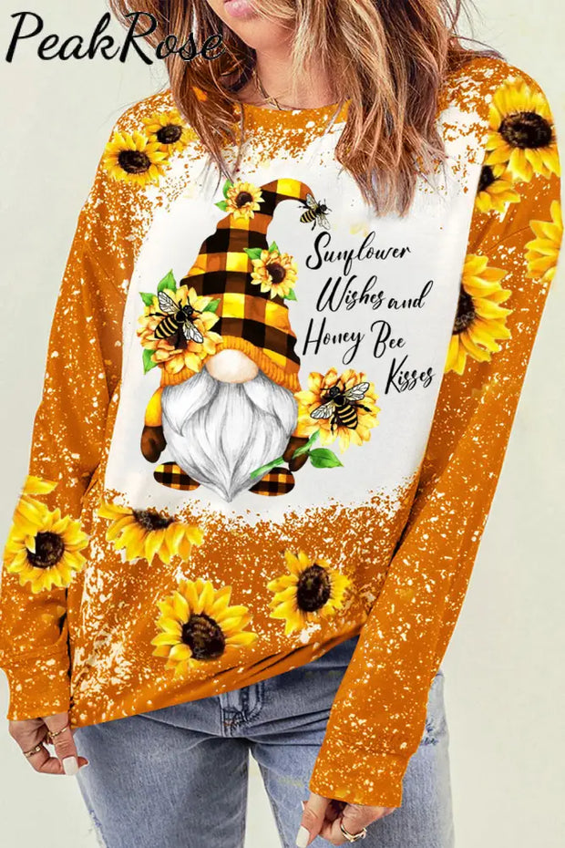 Western Gnomes With Bees And Sunflowers Plaid Bleached Sweatshirt