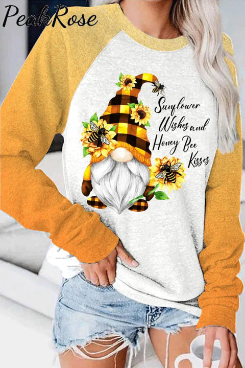 Western Gnomes With Bees And Sunflowers Plaid Print Sweatshirt