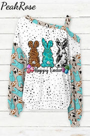 Western Happy Easter Peeps Bunnies Eggs Off-Shoulder Blouse