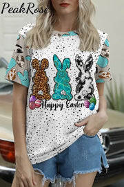 Western Happy Easter Peeps Bunnies Eggs Round Neck Short Sleeve T-Shirt