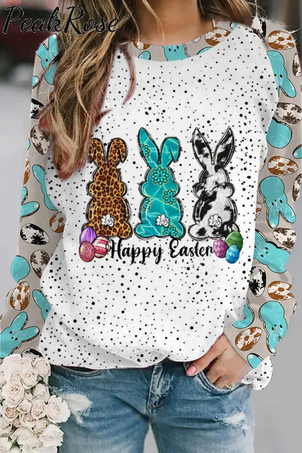 Western Happy Easter Peeps Bunnies Eggs Sweatshirt S / Polka