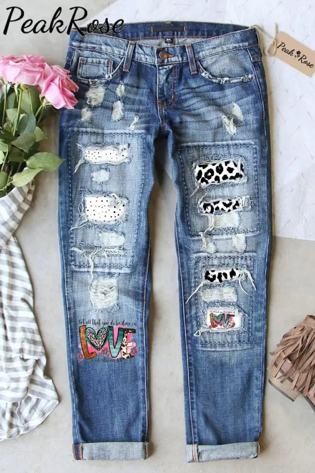 Western Love Leopard Print Ripped Denim Jeans