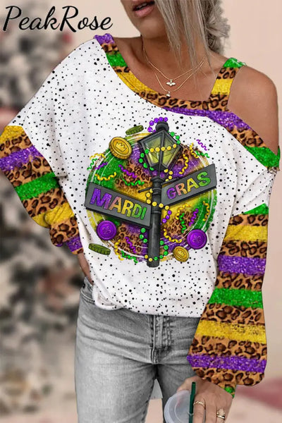 Western Mardi Gras Street Lights Off-Shoulder Blouse Multicolor / S