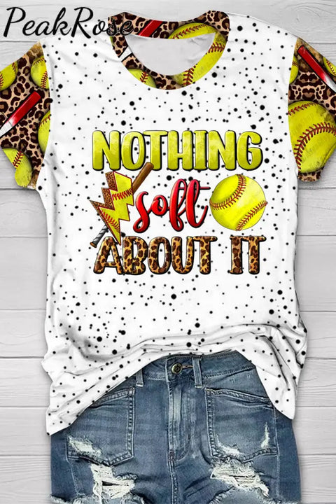 Western Nothing Soft About It Softball Sport Polka Dots Print O-Neck Short Sleeve T-Shirt