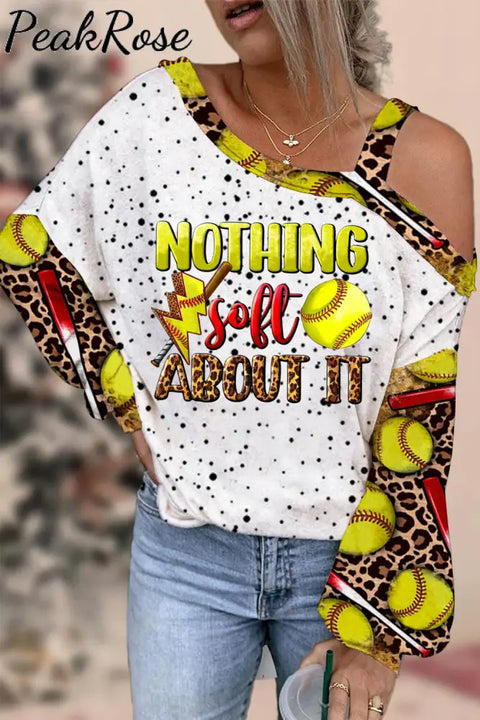 Western Nothing Soft About It Softball Sport Polka Dots Print Off-Shoulder Blouse