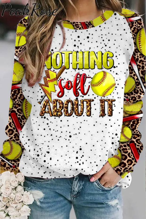 Western Nothing Soft About It Softball Sport Polka Dots Print Sweatshirt