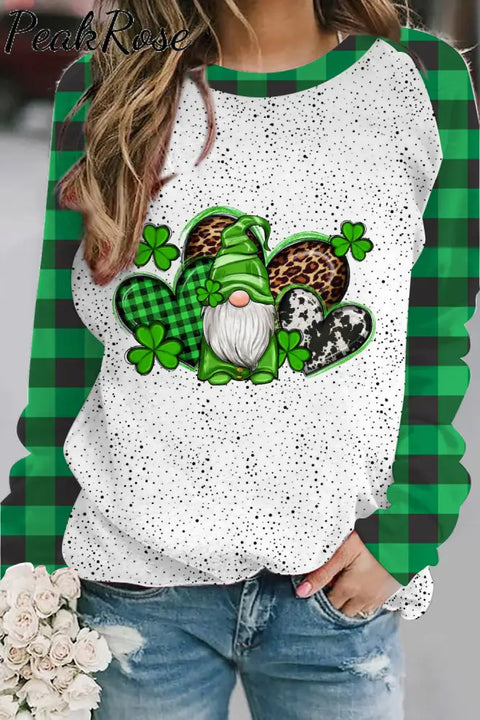 Western Shamrocks Gnome Plaid Polka Dots Sweatshirt