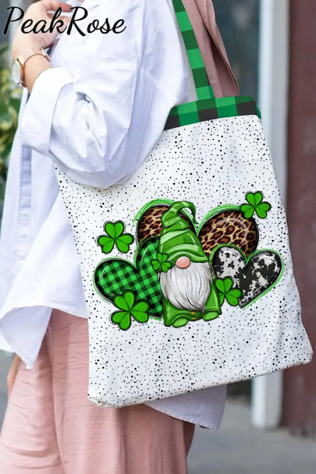 Western Shamrocks Gnome Plaid Polka Dots Tote Bag