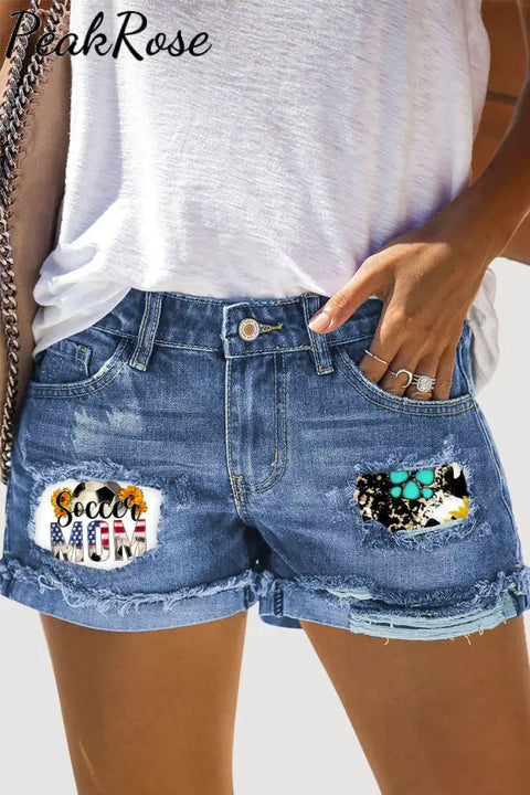 Western Soccer Mom 4Th July Print Ripped Denim Shorts