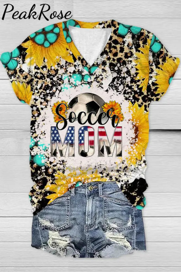 Western Soccer Mom 4Th July Print V Neck T-Shirt T-Shirt