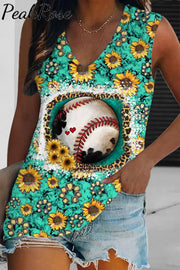 Western Sunflower Baseball Concho Printed Tank Top