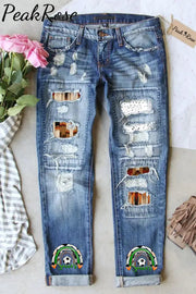 Western Vintage Soccer Polka Aztec Ripped Denim Jeans