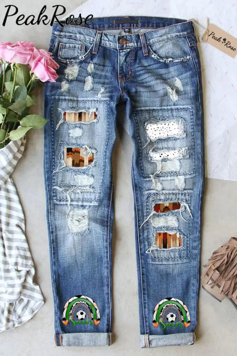 Western Vintage Soccer Polka Aztec Ripped Denim Jeans