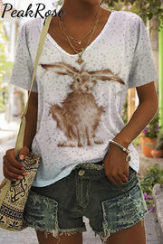 Wet Brown Rabbit In The Rain V Neck T-Shirt T-Shirt