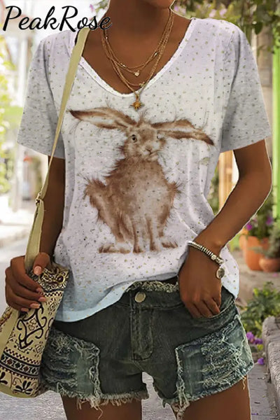 Wet Brown Rabbit In The Rain V Neck T-Shirt S / Ombre T-Shirt