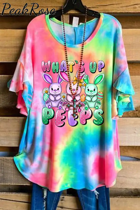 What’s Up Easter Day Bunnies Eggs Pattern Tie-Dye Curvy Tunic Top