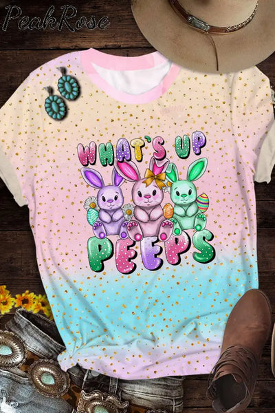 What’s Up Easter Day Bunnies Eggs Round Neck Short Sleeve T-Shirt