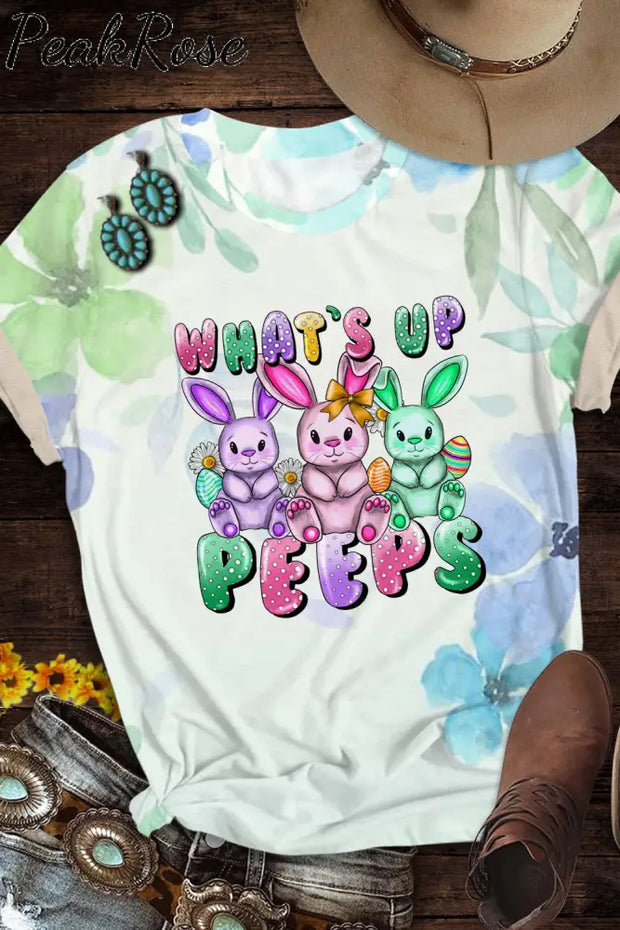 What’s Up Easter Day Bunnies Eggs Round Neck Short Sleeve T-Shirt