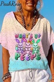 What’s Up Peeps Bunnies Easter Day Pink Blue Glitter Ombre Dolman Sleeves Tee