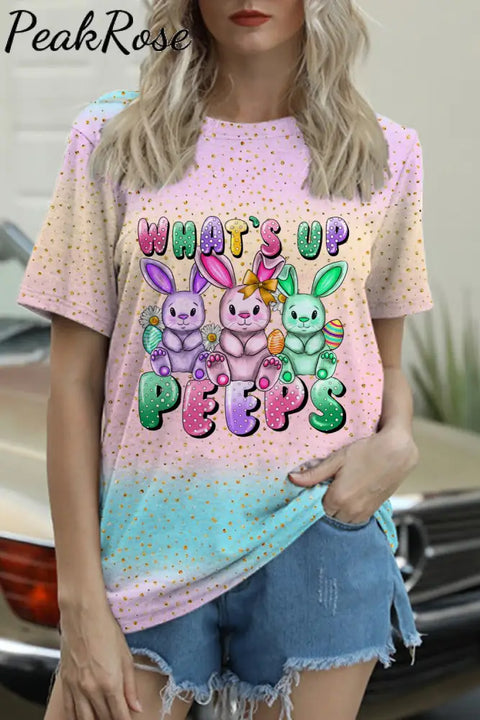 What’s Up Peeps Bunnies Easter Day Pink Blue Glitter Ombre O Neck T-Shirt T-Shirt