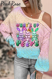 What’s Up Peeps Bunnies Easter Day Pink Blue Glitter Ombre Off Shoulder Blouse