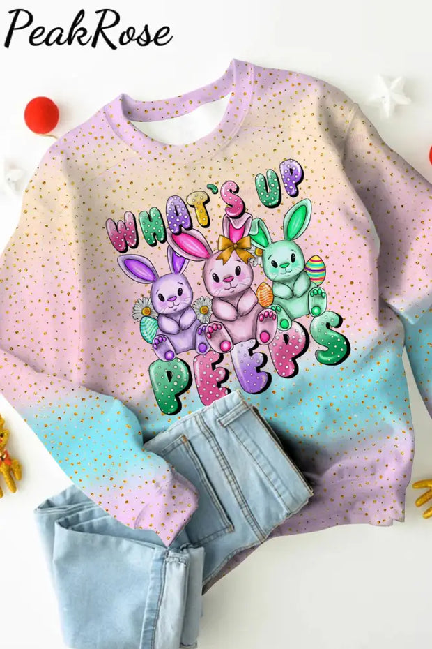 What’s Up Peeps Bunnies Easter Day Pink Blue Glitter Ombre Sweatshirt