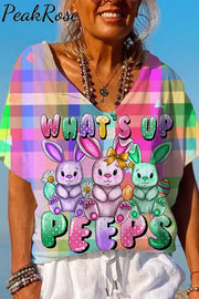 What’s Up Peeps Bunnies Easter Day Plaid Dolman Sleeves Tee