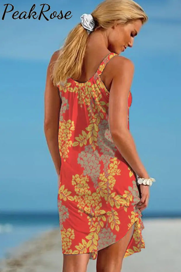 Wheat Spike Leaves Retro Print Beach Sleeveless Dress