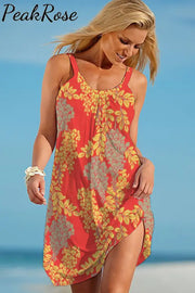 Wheat Spike Leaves Retro Print Beach Sleeveless Dress S / Red