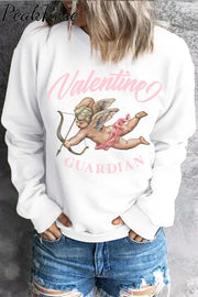 White Cupid Graphic Round Neck Shift Casual Sweatshirt S /