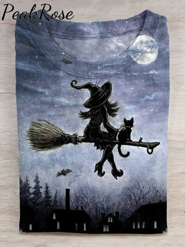 Witch Halloween Art Print Casaul Short Sleeve T-Shirt As Picture / S Hot Sell