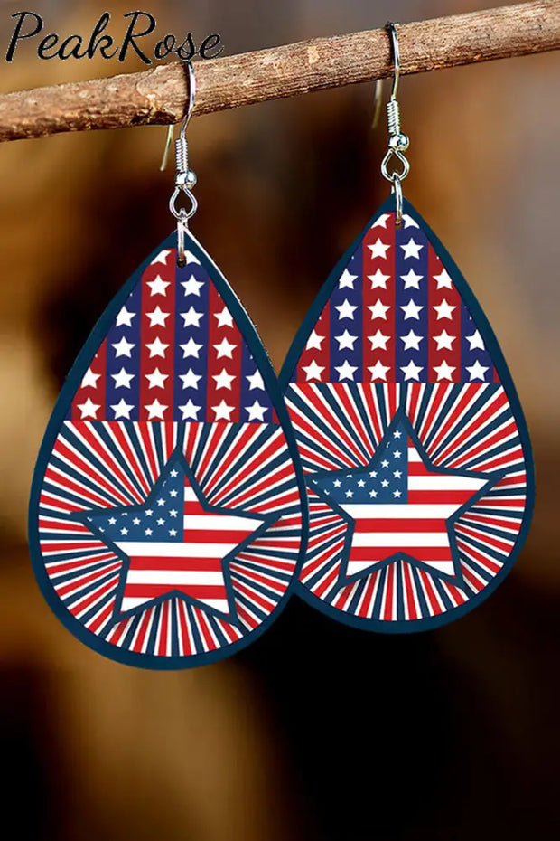 Women\’S Trendy American Flag Pentagram Earrings