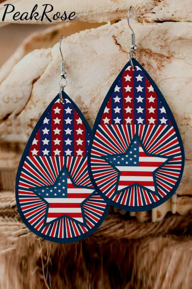 Women\’S Trendy American Flag Pentagram Earrings