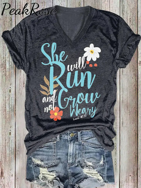 Women She Will Run And Not Grow Weary Isaiah 40:31 Printed Cotton T-Shirt