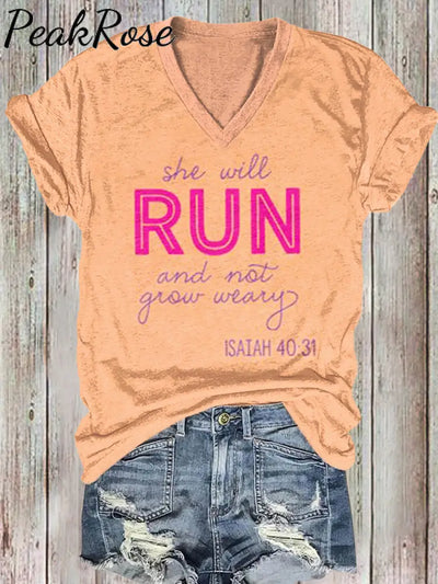 Women She Will Run And Not Grow Weary Isaiah 40:31 Printed Cotton T-Shirt